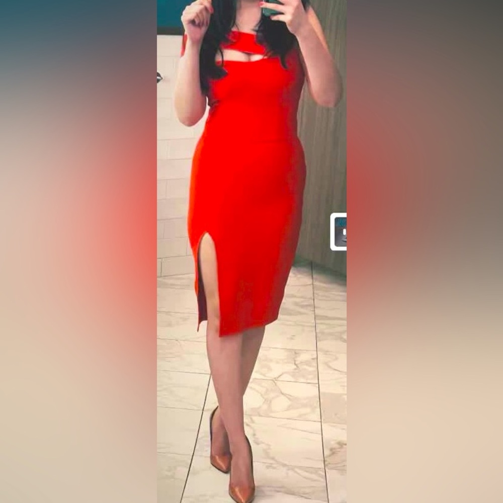 Red High-Quality One-Shoulder Figure-Hugging Bandage Side-Split Dress